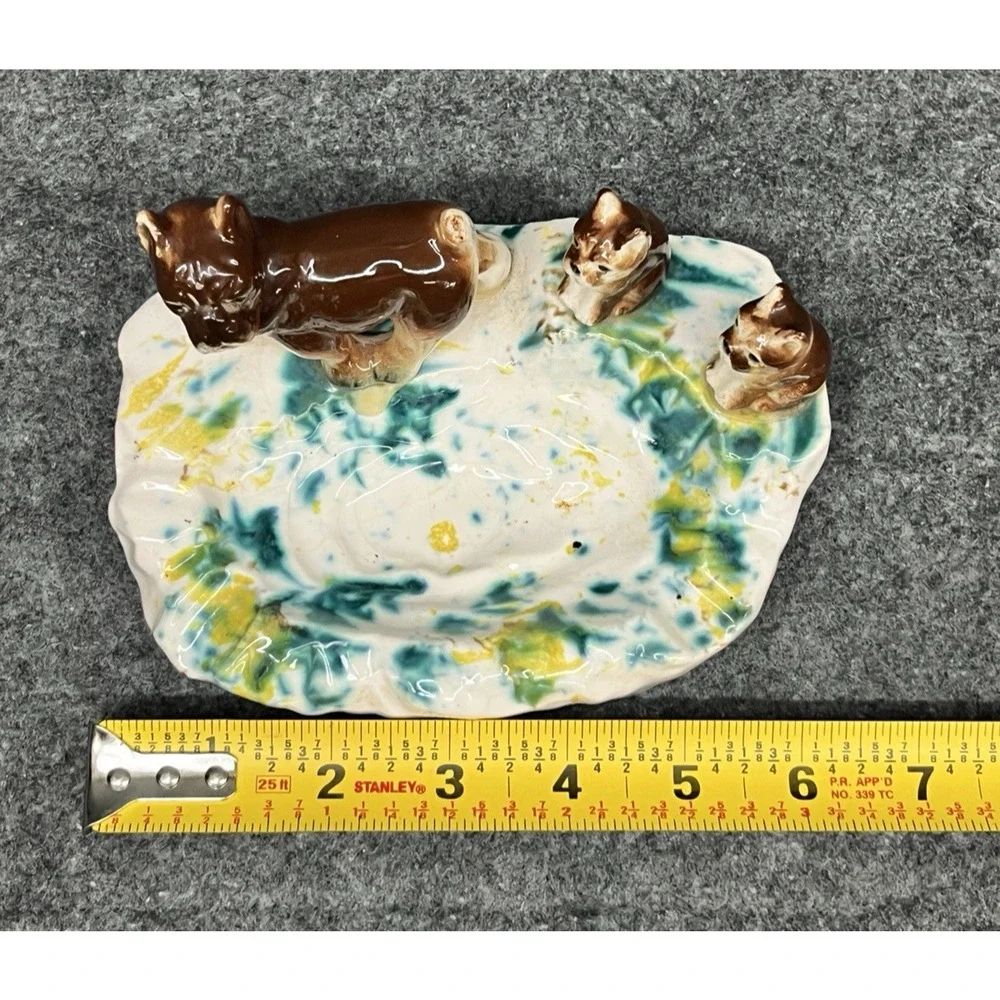 Vtg MCM Boxer Bulldog Dog Puppies Ceramic Ashtray Trinket Soap Dish Japan